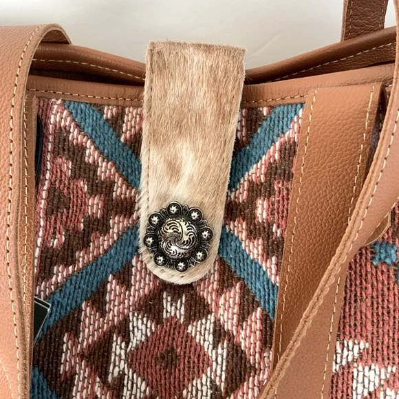 Myra Bag Tori Tote Aztec Native Weave Hair Hide Brown Canvas Tote NWT - Picture 5 of 16